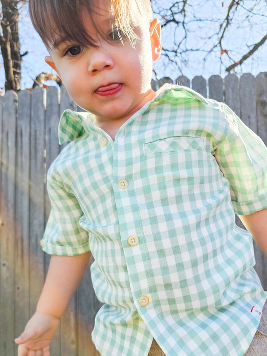 Checkered Mint Button Up