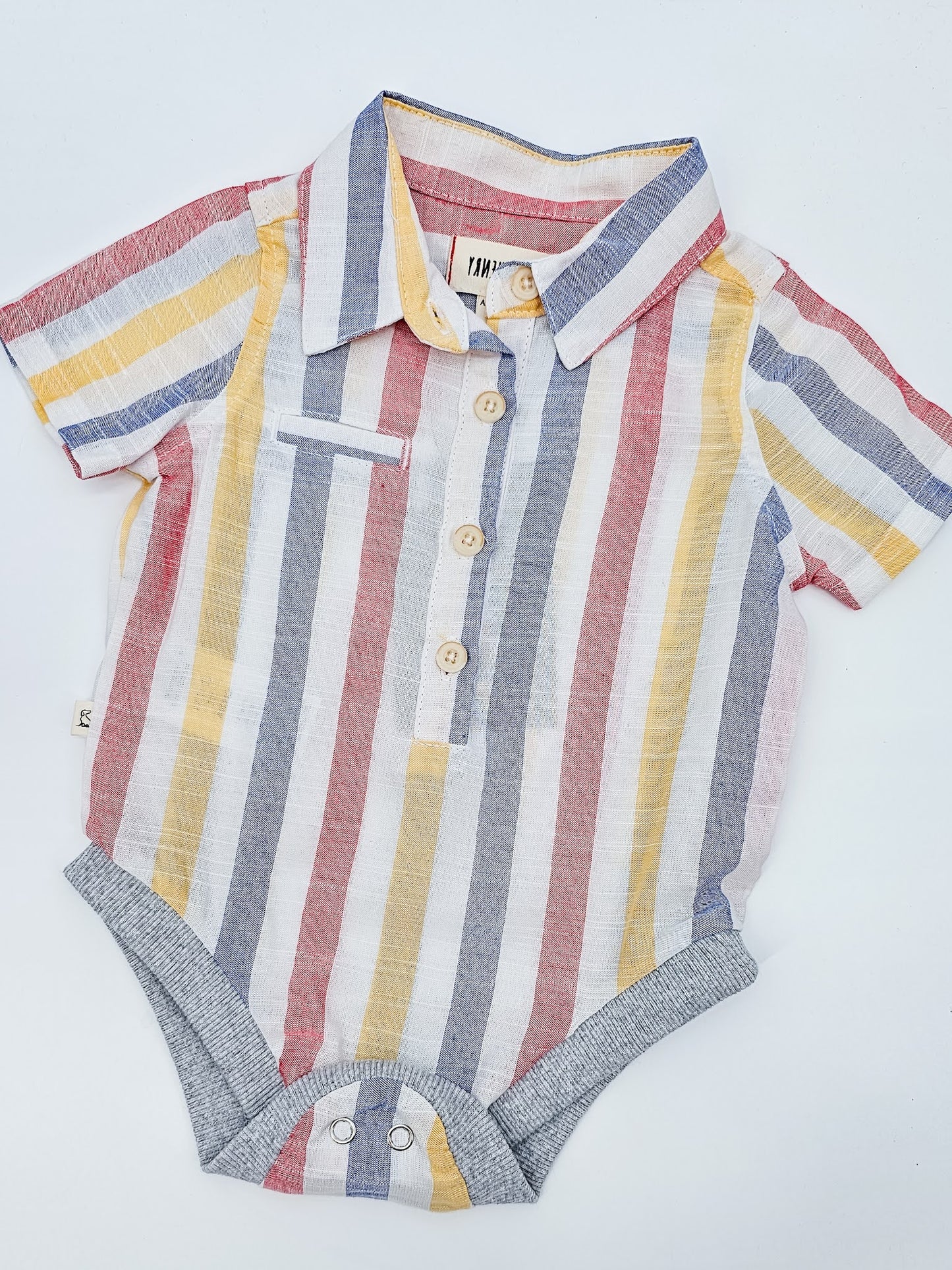 Playful Stripe Button Front Onesie