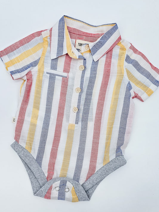 Playful Stripe Button Front Onesie