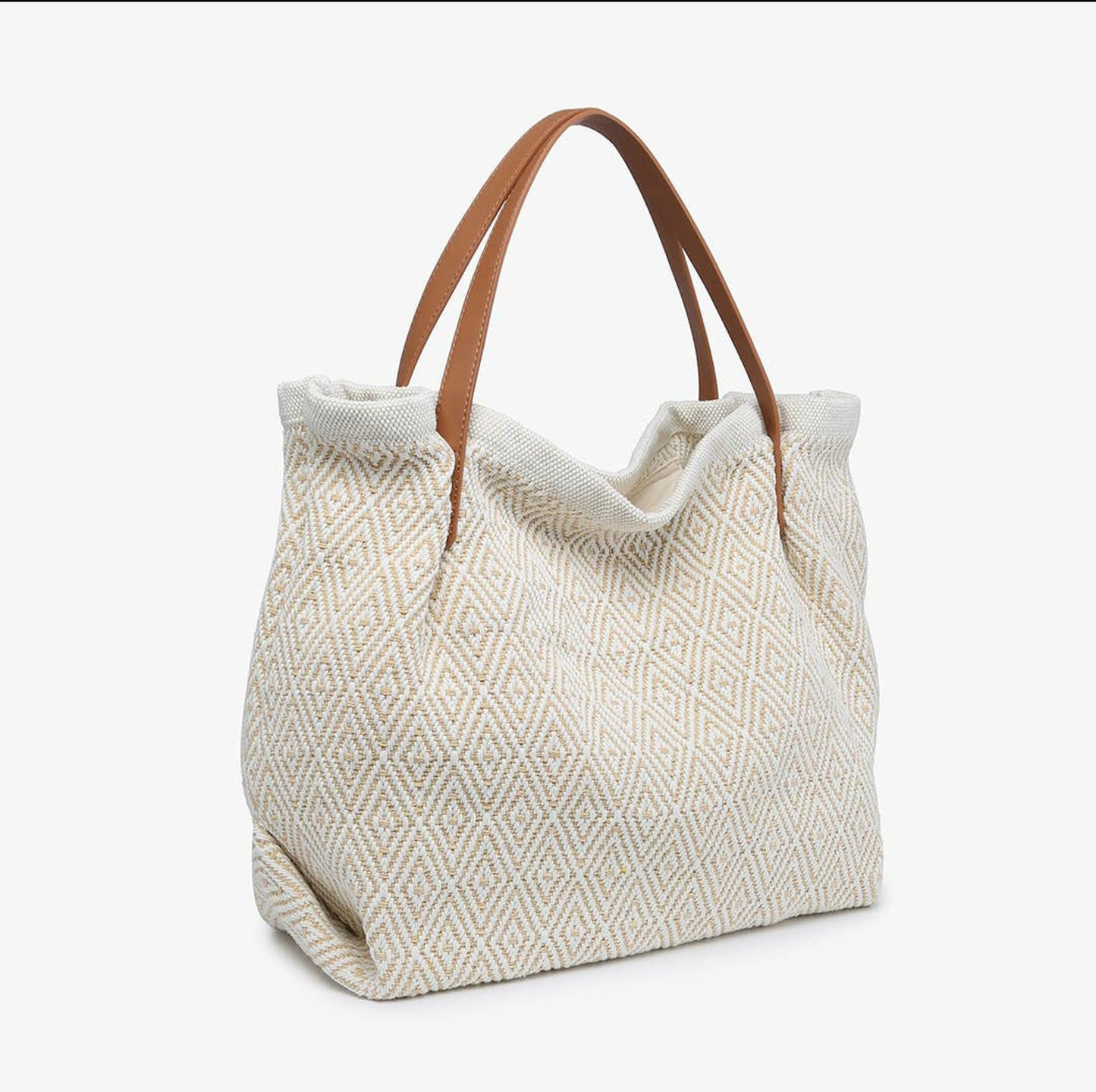 Danielle Boho Tote - Beige and White