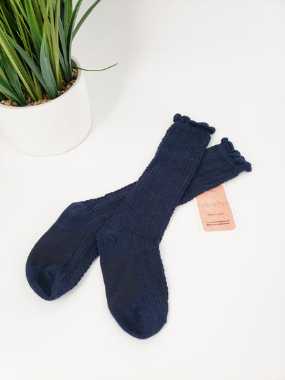 Navy Cable Knit Knee Socks