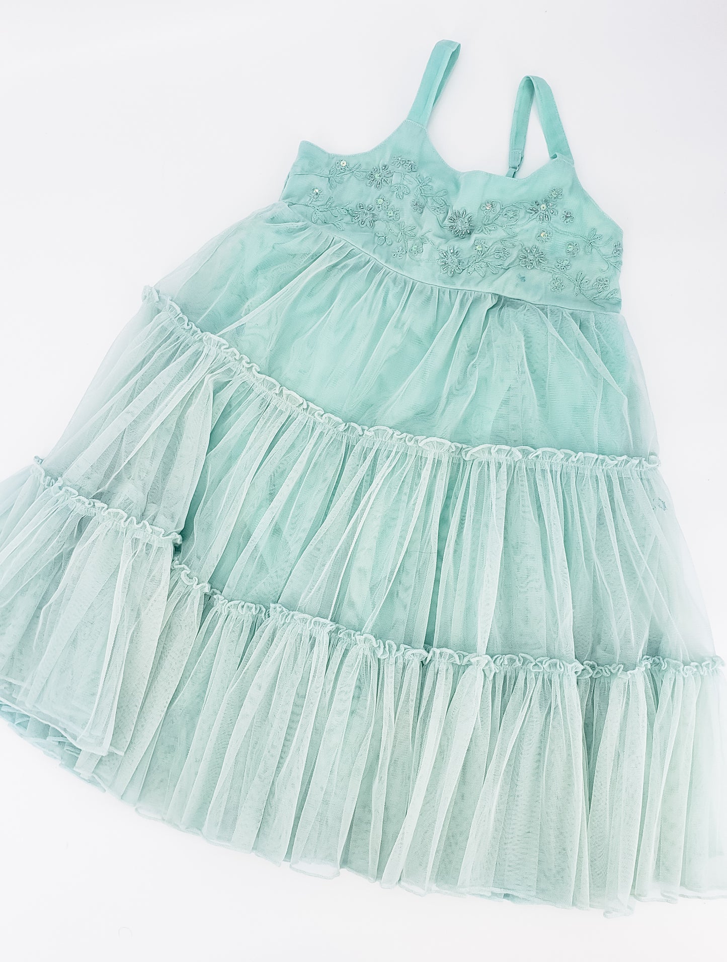 Soft Aqua Beaded Twirl Dress